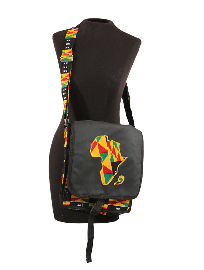 Kente Print Africa Map Crossbody Bag