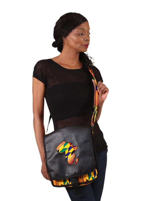 Kente Print Africa Map Crossbody Bag