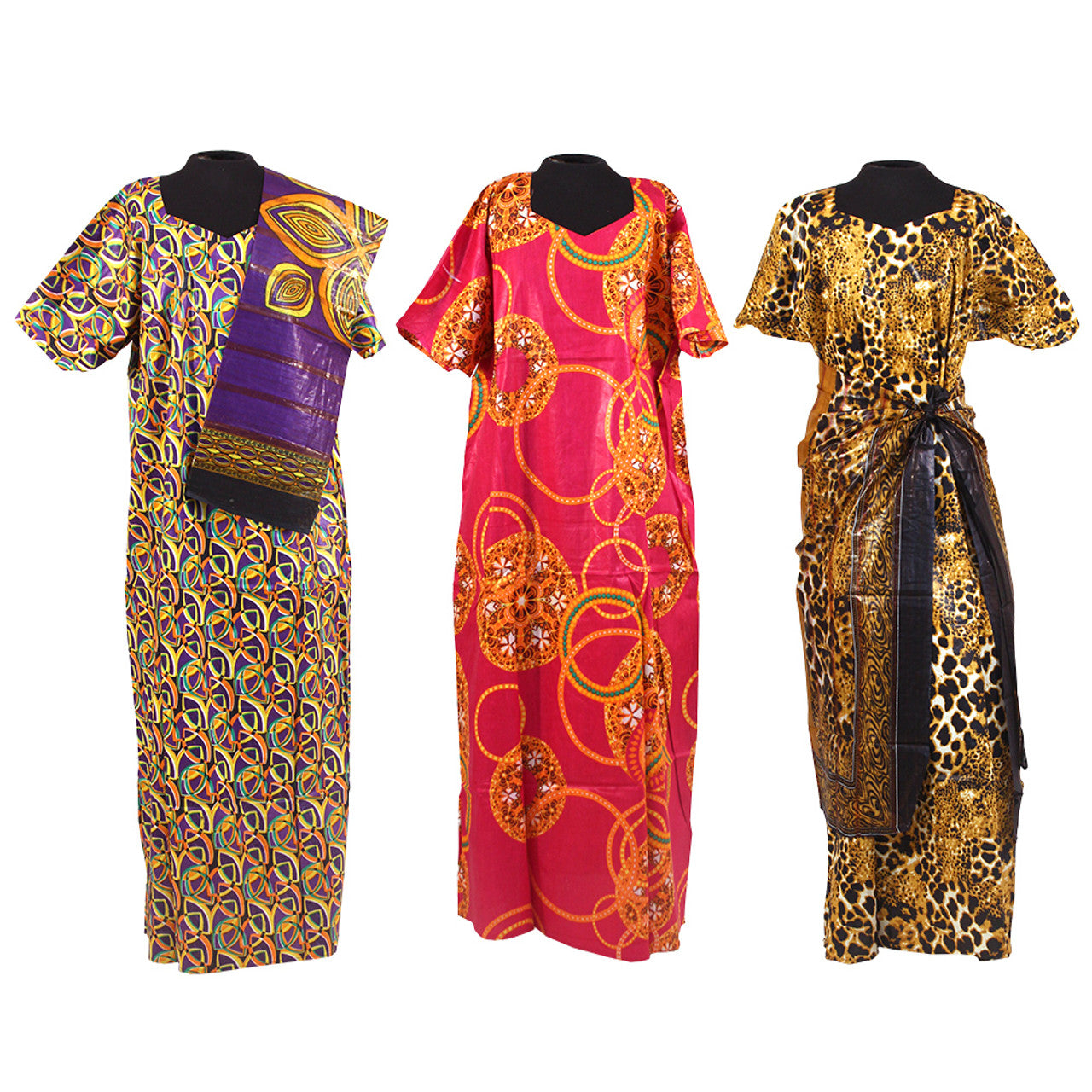 3 Colorful Print Long-dresses + Headscarves