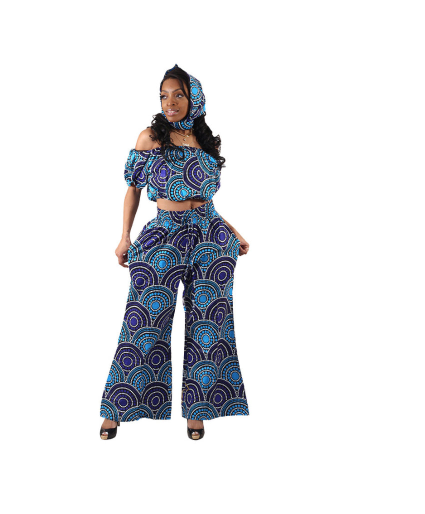 African Print Crop-Top Palazzo Set