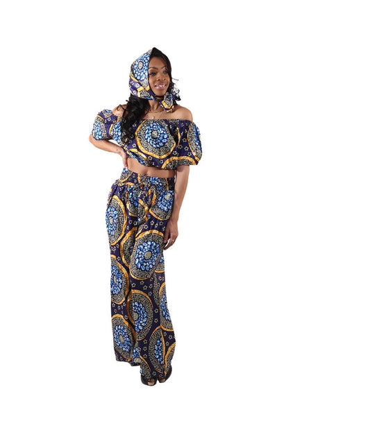 African Print Crop-Top Palazzo Set