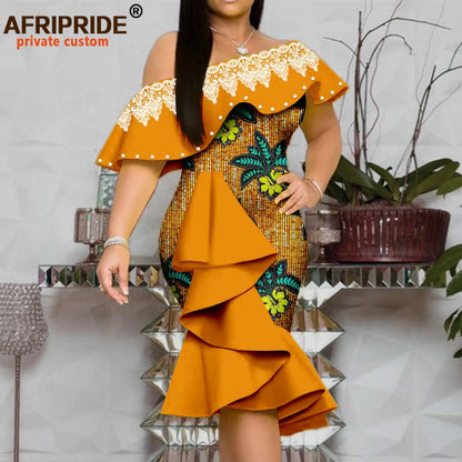 African Dresses for Women Ankara Print Embroidery High Waist Elegant Bodycon Dress for Evening Party Dashiki Outfits