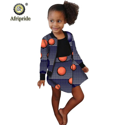 African Clothing for Children Kids African Girl Dresses Wax Dashiki Ankara Kids Jacket and Skirts 2 Piece Set AFRIPRIDE S1940014