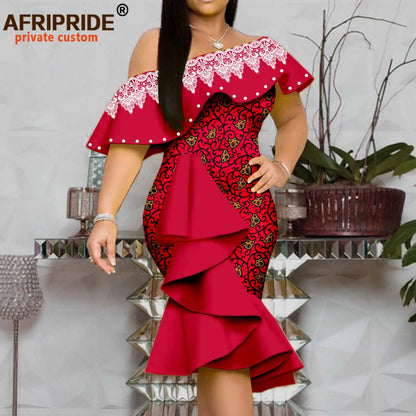 African Dresses for Women Ankara Print Embroidery High Waist Elegant Bodycon Dress for Evening Party Dashiki Outfits