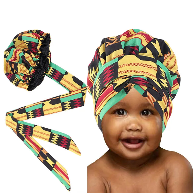 New Kids Night Sleeping Cap women Extra Large Satin Lined Bonnets Hat African Ankara Long Ribbon Headwrap Ankara Hair Bonnet Hat