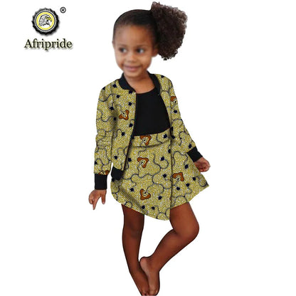 African Clothing for Children Kids African Girl Dresses Wax Dashiki Ankara Kids Jacket and Skirts 2 Piece Set AFRIPRIDE S1940014