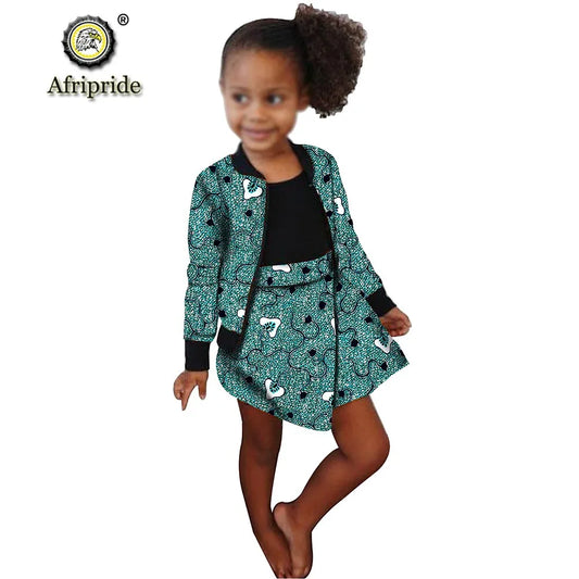 African Clothing for Children Kids African Girl Dresses Wax Dashiki Ankara Kids Jacket and Skirts 2 Piece Set AFRIPRIDE S1940014