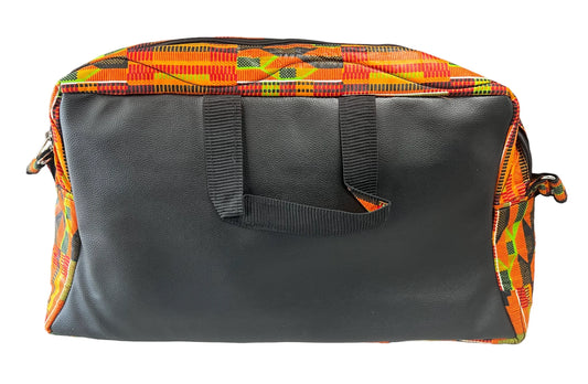 African Kente Print Leather Duffle Bag