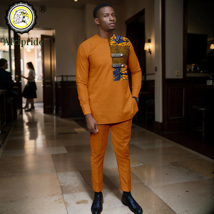 Men's Luxe Dashiki- Inspired Ensemble- 2-piece Ankara Print Shirt and Trousers