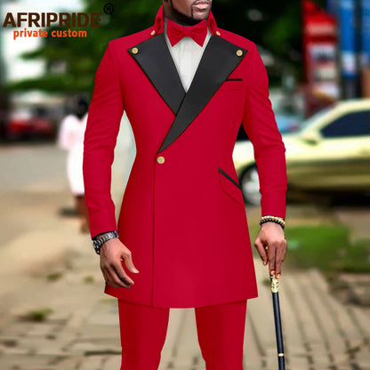 African Suit for Men Slim Fit One Button Blazer and Trousers 2 Piece Set Dashiki Outfits Bussiness Suit