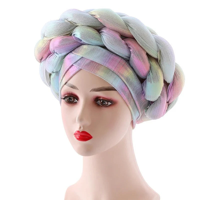 Colorful Ready To Wear Robe Aso Oke Gele African Pattern Headwrap Pre-Tied Bonnet Turban Hijab Cap Headwrap Hat Headtie for Lady