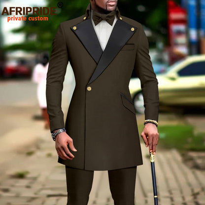 African Suit for Men Slim Fit One Button Blazer and Trousers 2 Piece Set Dashiki Outfits Bussiness Suit