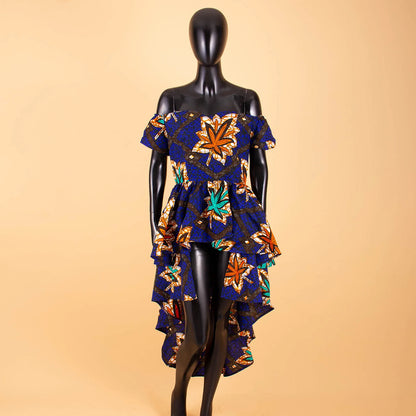 Ankara v-neck Off Shoulder Coat with Dashiki Double Ankle-length Back