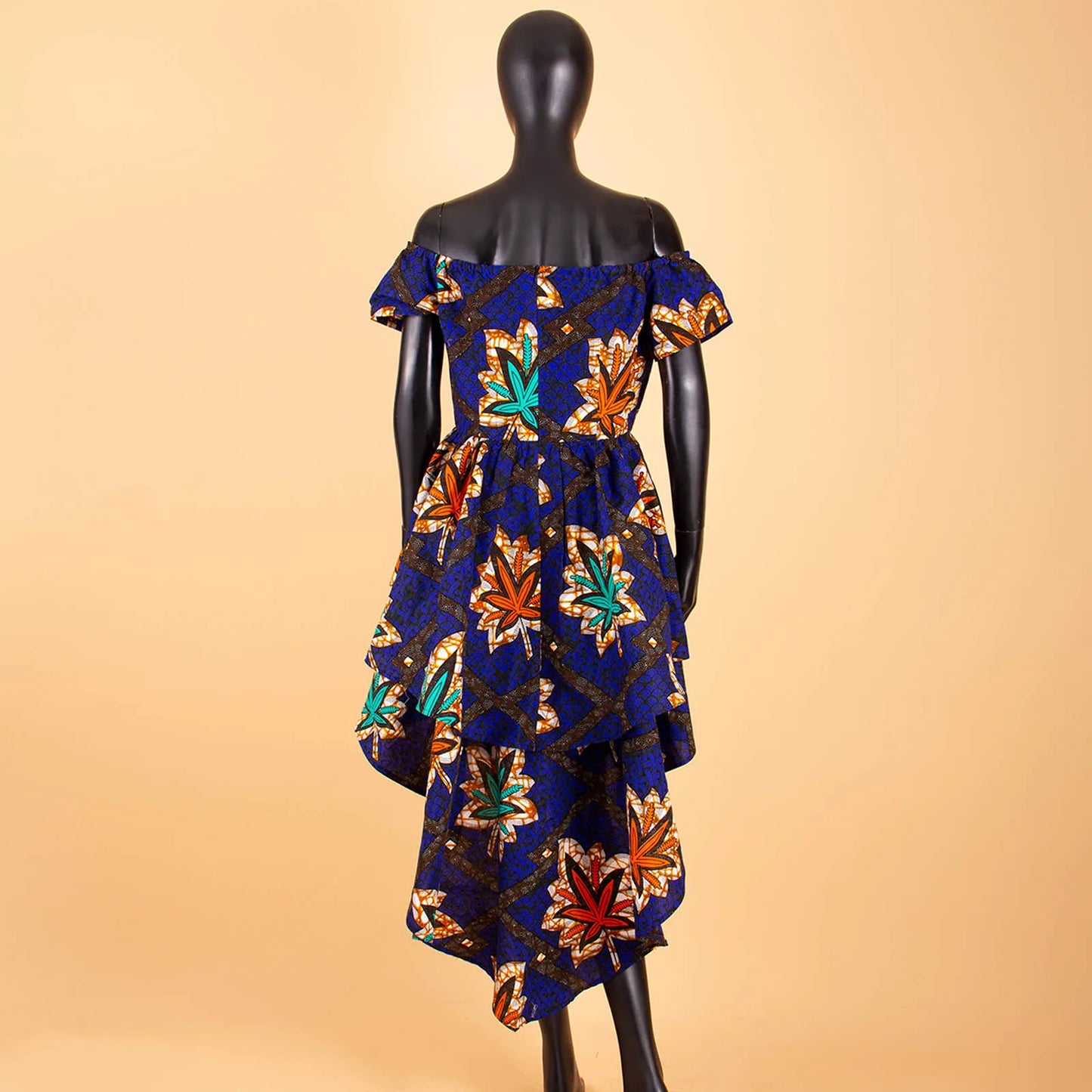 Ankara v-neck Off Shoulder Coat with Dashiki Double Ankle-length Back