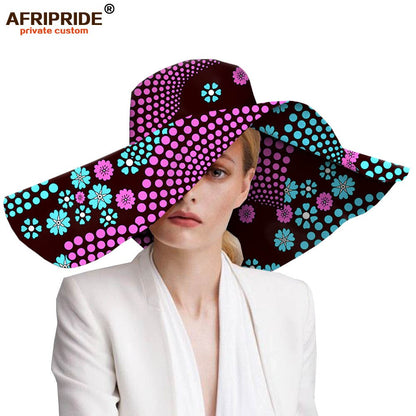 Women`s Hats African Print Floral Ladies Hats Ankara Fabric Wide Brim Hat Wax Batik Bazin Riche