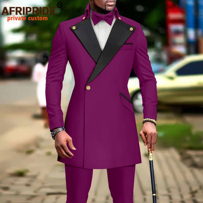 African Suit for Men Slim Fit One Button Blazer and Trousers 2 Piece Set Dashiki Outfits Bussiness Suit