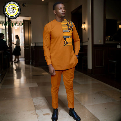 Men's Luxe Dashiki- Inspired Ensemble- 2-piece Ankara Print Shirt and Trousers