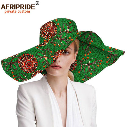 Women`s Hats African Print Floral Ladies Hats Ankara Fabric Wide Brim Hat Wax Batik Bazin Riche