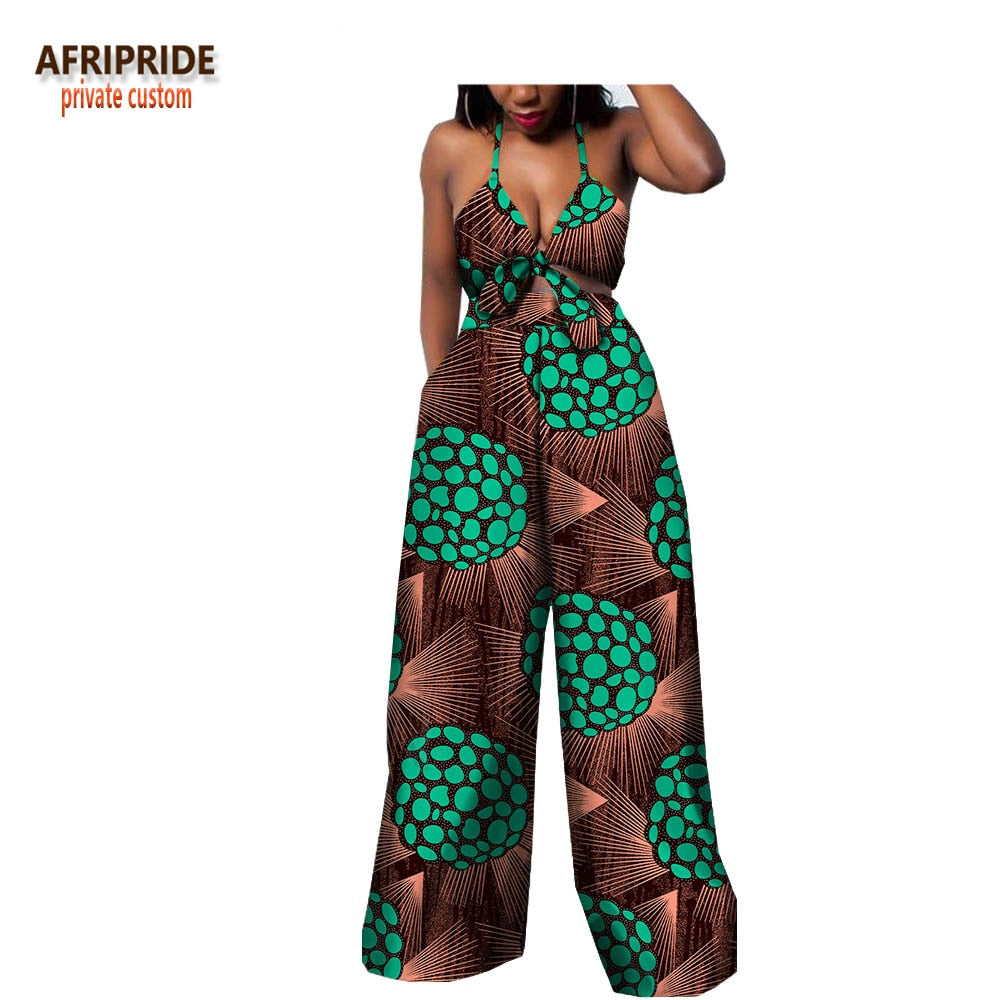 African 2 Piece Set for Women Strapless Short Top & full Length Print Pants Ankara Clothing Attire