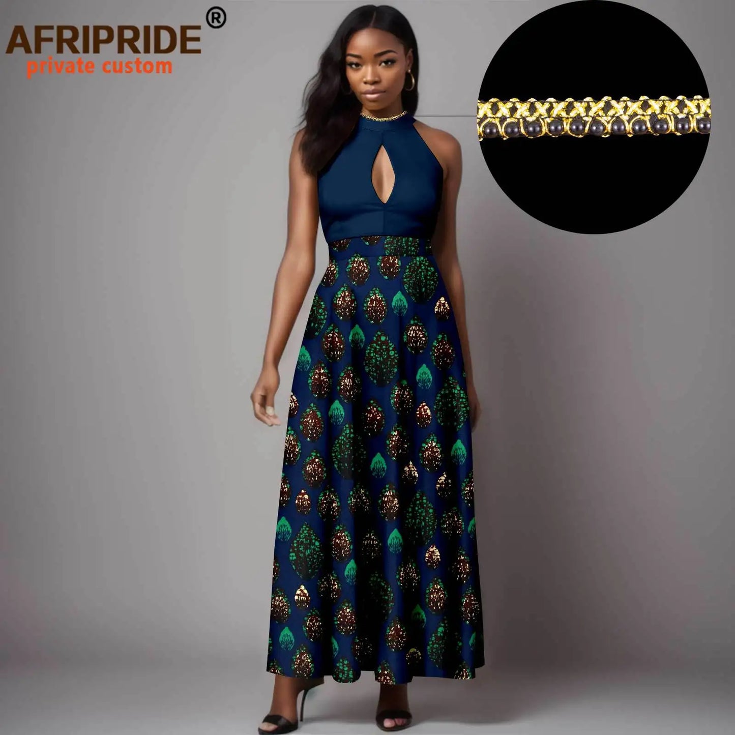 African Dresses for Women Sleeveless O-neck High Waist Ankara Attire Maxi Dress Traditional Clothes Print Outfits