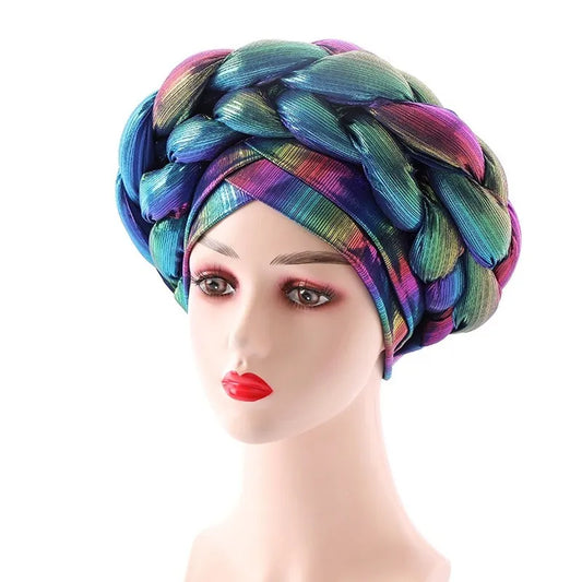 Colorful Ready To Wear Robe Aso Oke Gele African Pattern Headwrap Pre-Tied Bonnet Turban Hijab Cap Headwrap Hat Headtie for Lady