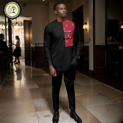 Men's Luxe Dashiki- Inspired Ensemble- 2-piece Ankara Print Shirt and Trousers