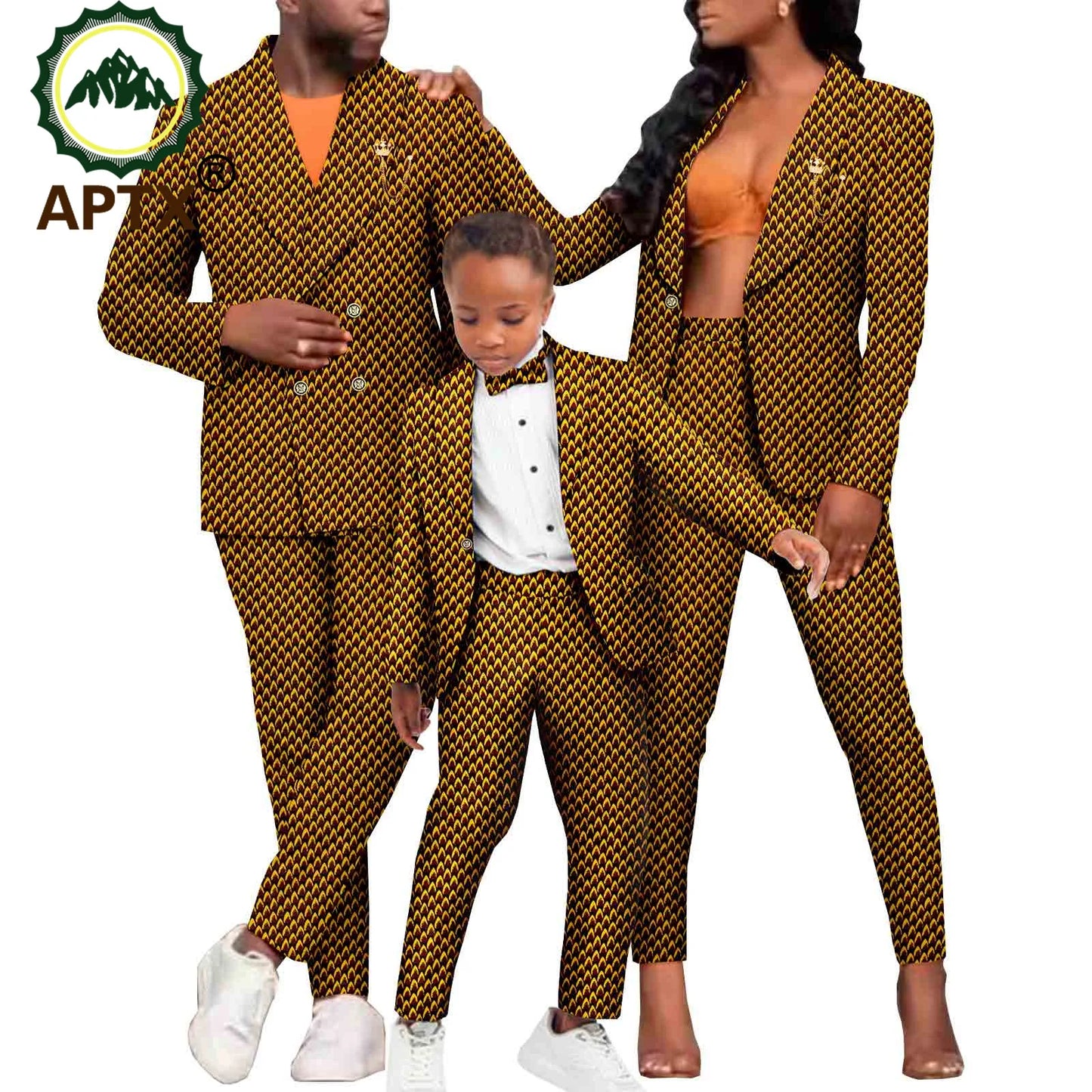 African Clothing for Family Ankara Men Women Print Suit Matching Boys Outfit Dashiki Blazer Jacket and Pants 2 Piece Set