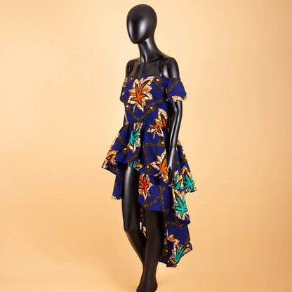 Ankara v-neck Off Shoulder Coat with Dashiki Double Ankle-length Back