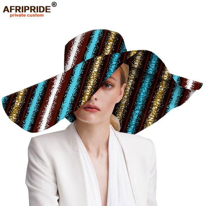 Women`s Hats African Print Floral Ladies Hats Ankara Fabric Wide Brim Hat Wax Batik Bazin Riche