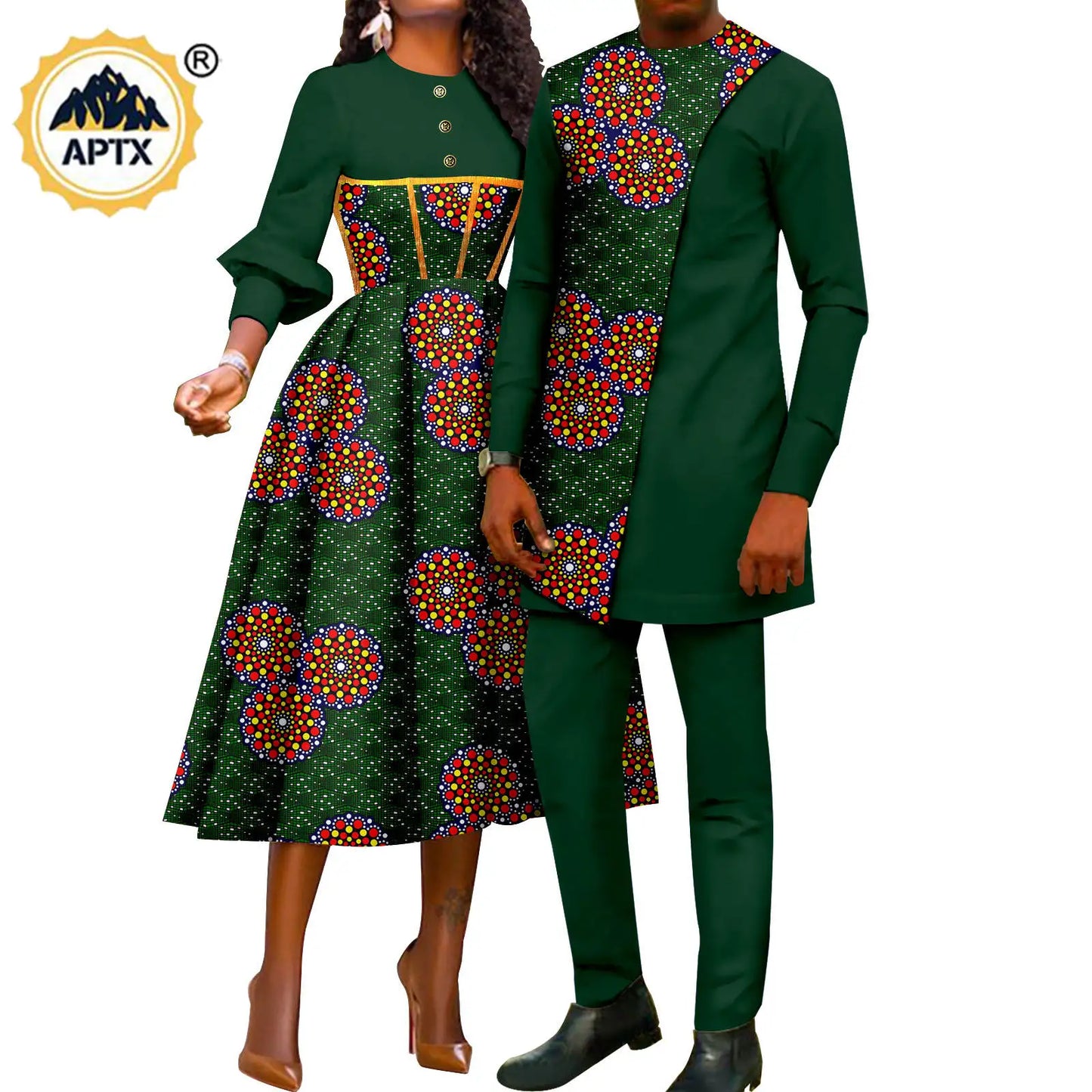 African Couple Clothes for Party Wedding Women Print Dresses Vestidos Matching Men Outfits Dashiki Shirt and Pant