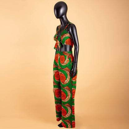 African 2 Piece Set for Women Strapless Short Top & full Length Print Pants Ankara Clothing Attire