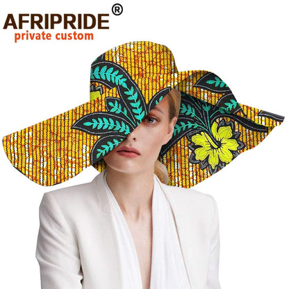 Women`s Hats African Print Floral Ladies Hats Ankara Fabric Wide Brim Hat Wax Batik Bazin Riche