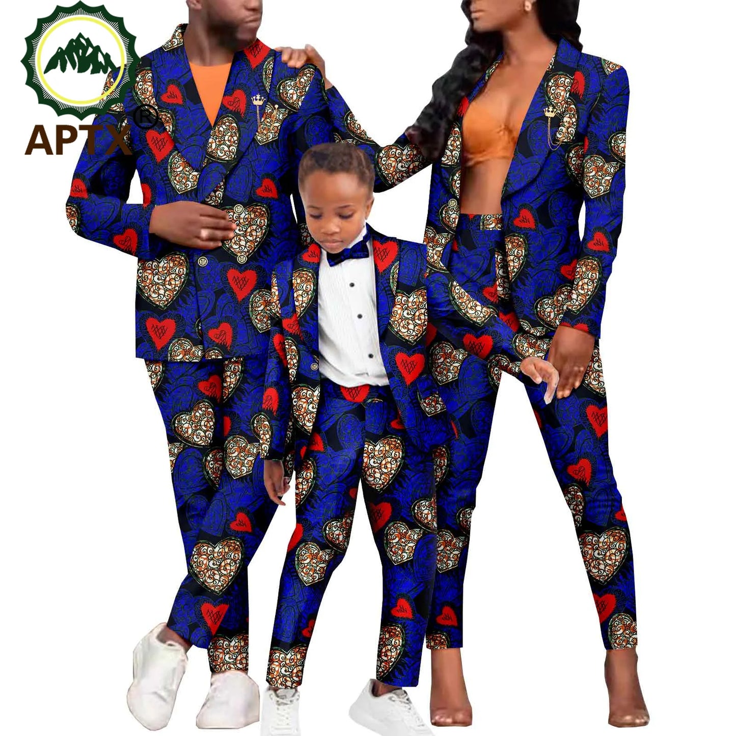 African Clothing for Family Ankara Men Women Print Suit Matching Boys Outfit Dashiki Blazer Jacket and Pants 2 Piece Set