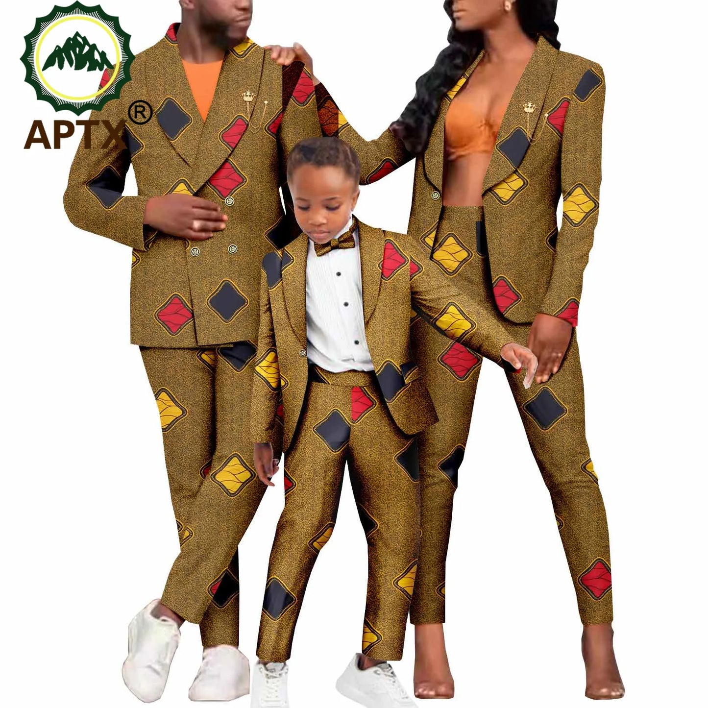 African Clothing for Family Ankara Men Women Print Suit Matching Boys Outfit Dashiki Blazer Jacket and Pants 2 Piece Set