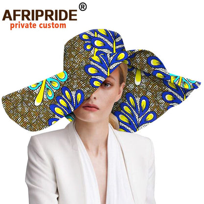 Women`s Hats African Print Floral Ladies Hats Ankara Fabric Wide Brim Hat Wax Batik Bazin Riche