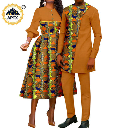 African Couple Clothes for Party Wedding Women Print Dresses Vestidos Matching Men Outfits Dashiki Shirt and Pant