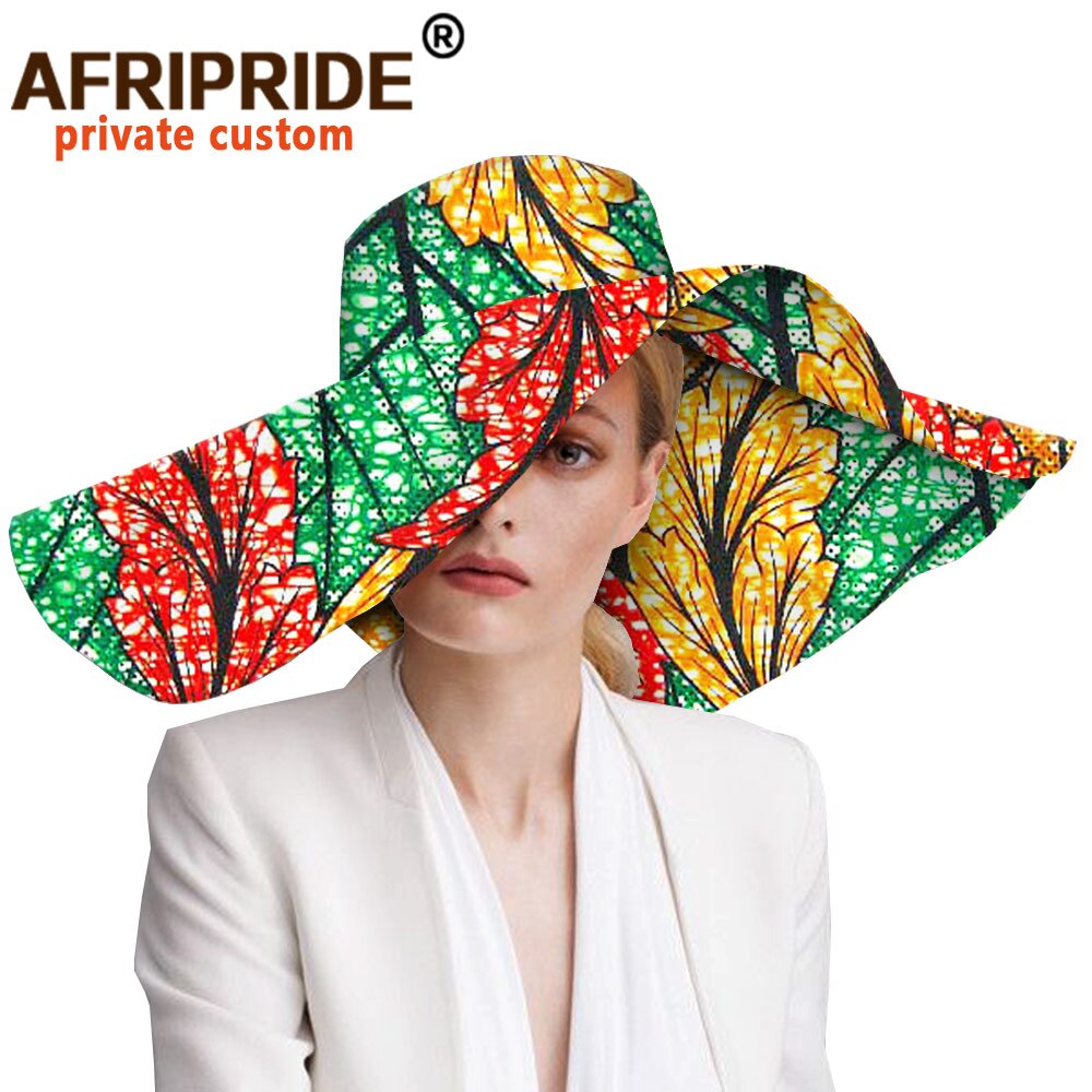 Women`s Hats African Print Floral Ladies Hats Ankara Fabric Wide Brim Hat Wax Batik Bazin Riche