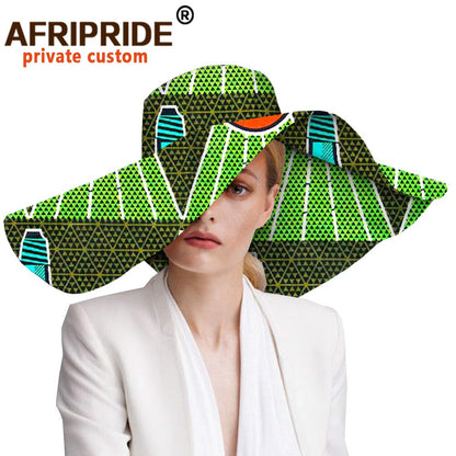 Women`s Hats African Print Floral Ladies Hats Ankara Fabric Wide Brim Hat Wax Batik Bazin Riche