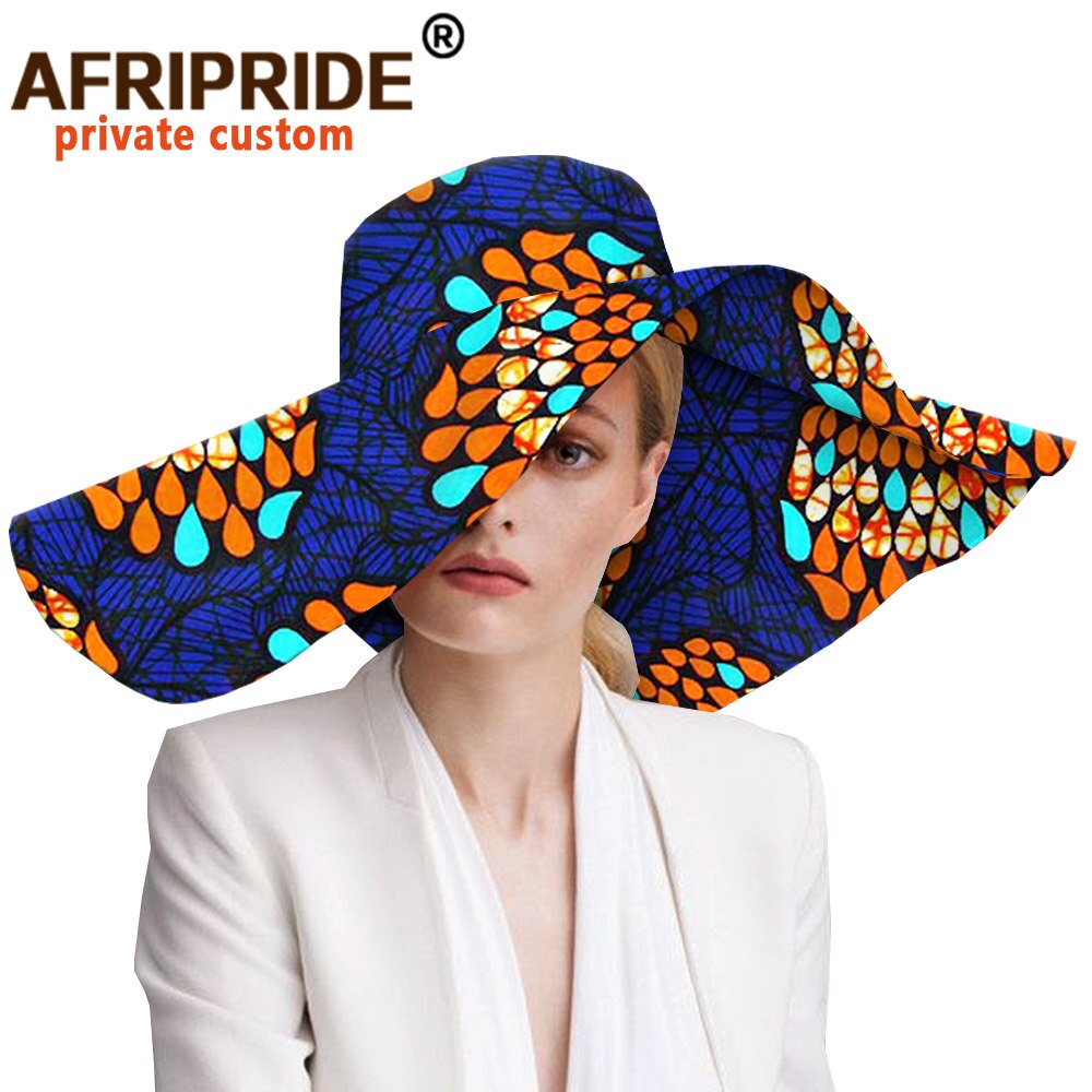 Women`s Hats African Print Floral Ladies Hats Ankara Fabric Wide Brim Hat Wax Batik Bazin Riche