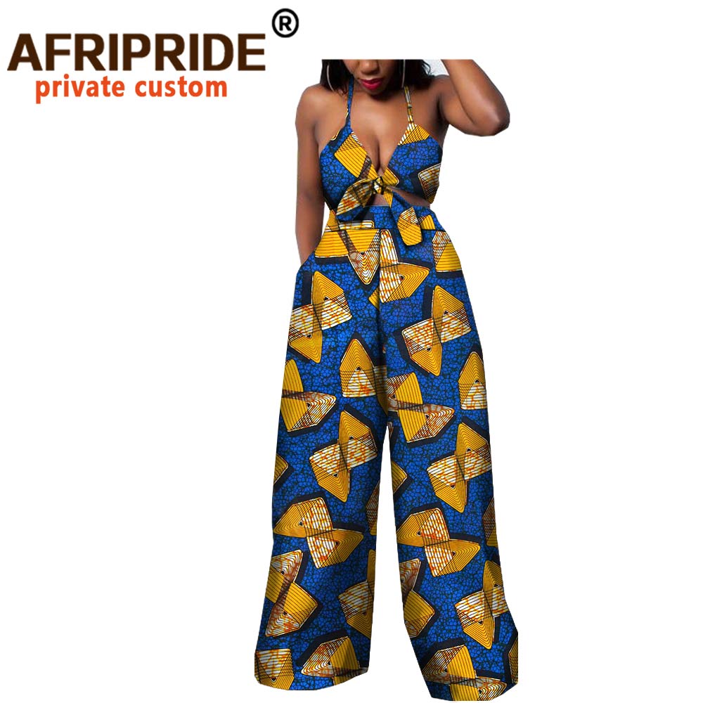 African 2 Piece Set for Women Strapless Short Top & full Length Print Pants Ankara Clothing Attire