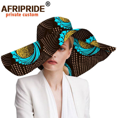 Women`s Hats African Print Floral Ladies Hats Ankara Fabric Wide Brim Hat Wax Batik Bazin Riche