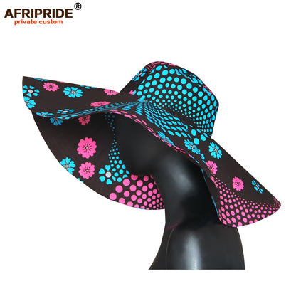 Women`s Hats African Print Floral Ladies Hats Ankara Fabric Wide Brim Hat Wax Batik Bazin Riche