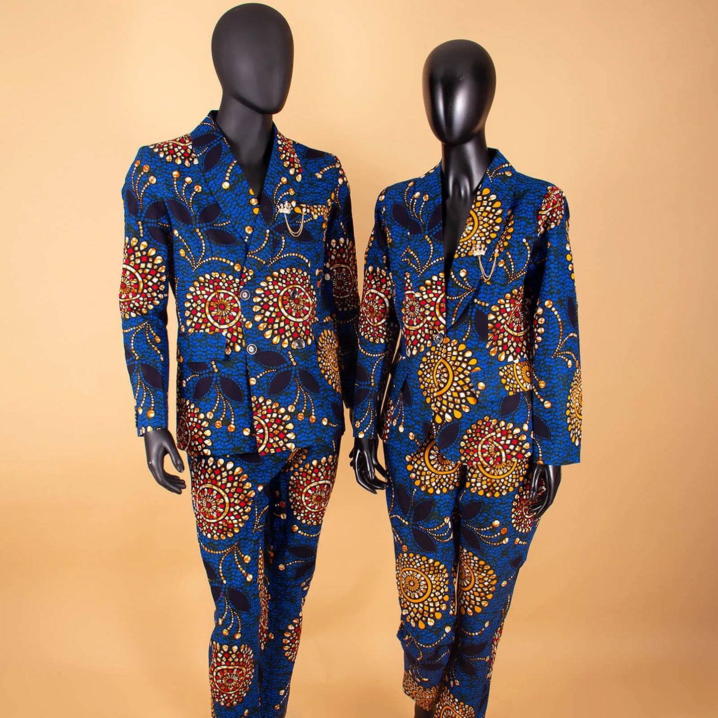 African Couples Clothes Bazin Riche Women Jackets and Pants Sets Match Men Suits Formal Work Outfits Print 2 Pieces