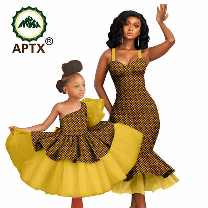 African Dress for Women Matching Girls Outfit Ankara Print Patching Dresses Dashiki Mom and Daughter Family Clothes Sets