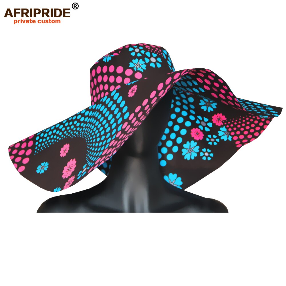 Women`s Hats African Print Floral Ladies Hats Ankara Fabric Wide Brim Hat Wax Batik Bazin Riche