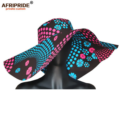 Women`s Hats African Print Floral Ladies Hats Ankara Fabric Wide Brim Hat Wax Batik Bazin Riche