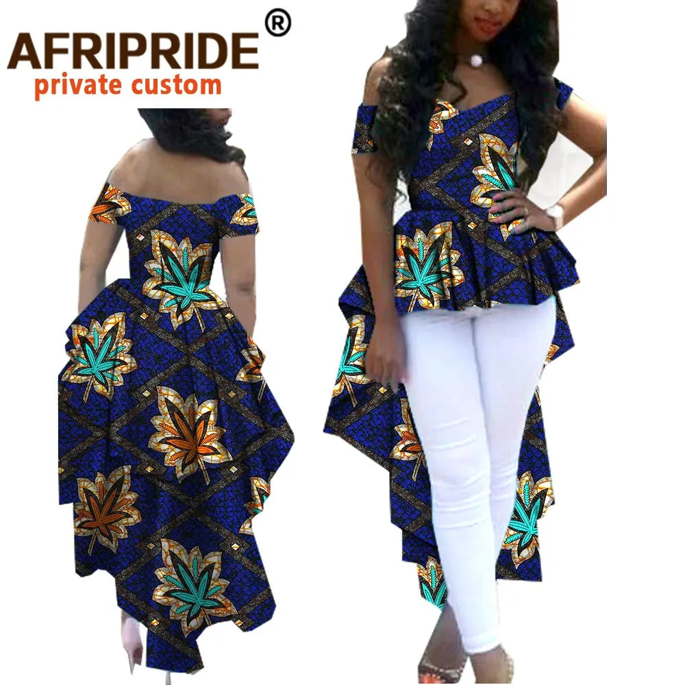 Ankara v-neck Off Shoulder Coat with Dashiki Double Ankle-length Back