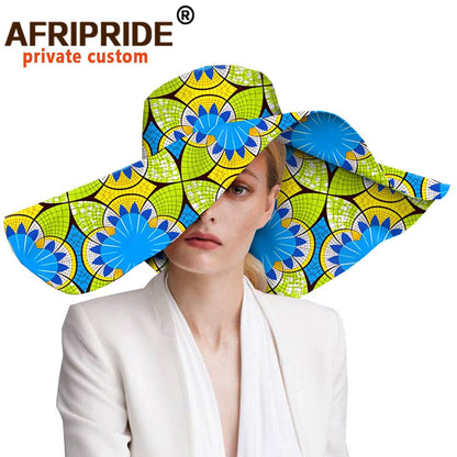 Women`s Hats African Print Floral Ladies Hats Ankara Fabric Wide Brim Hat Wax Batik Bazin Riche