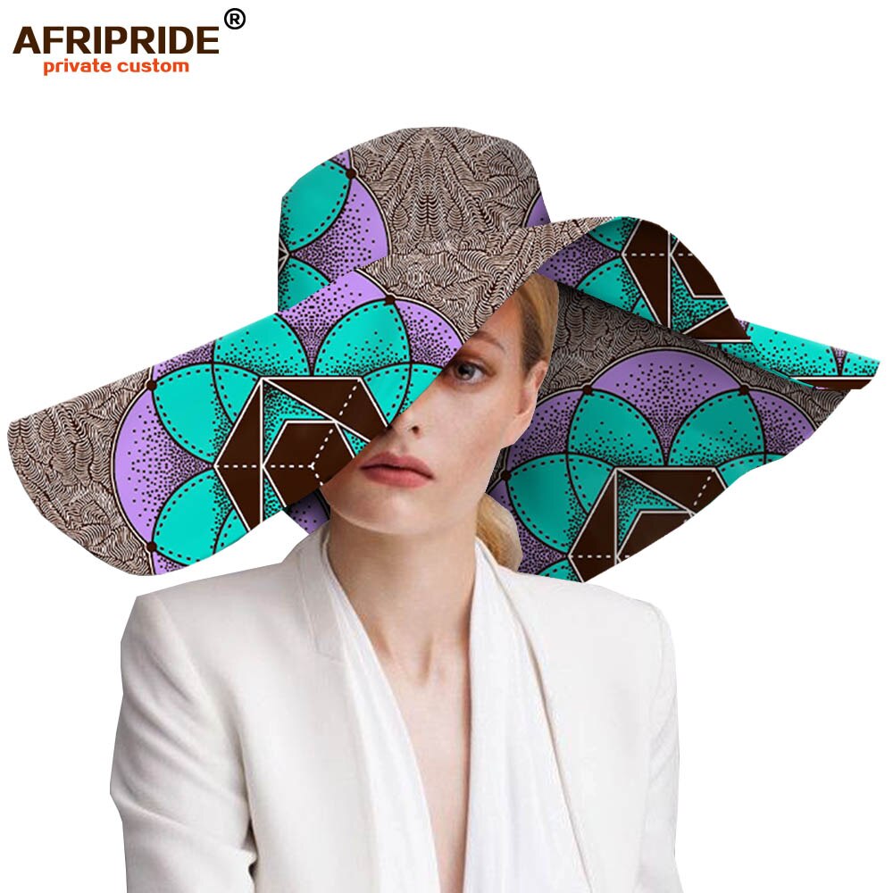 Women`s Hats African Print Floral Ladies Hats Ankara Fabric Wide Brim Hat Wax Batik Bazin Riche