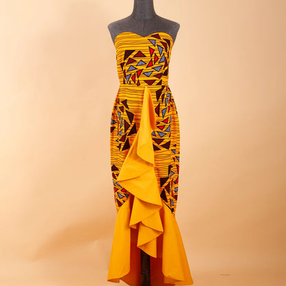 Strapless High Waist Sleeveless Ankara Print Maxi Dress